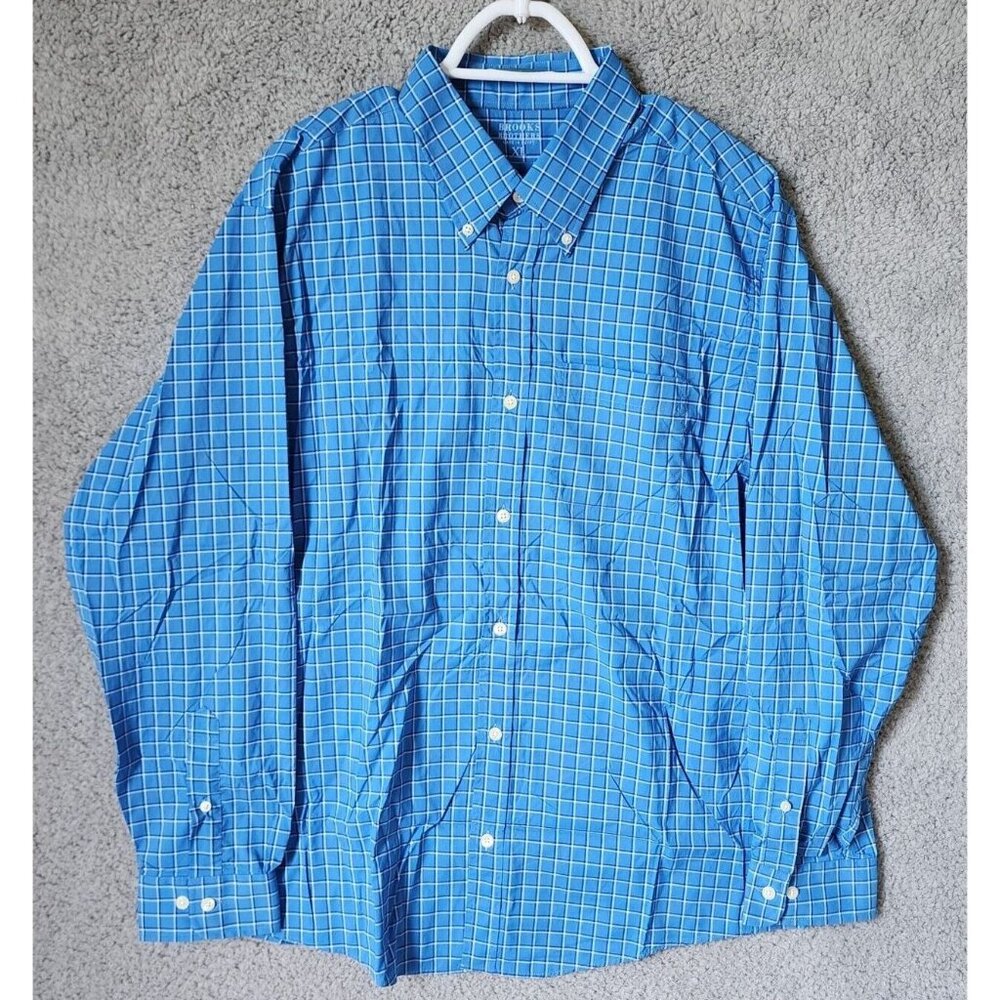 Brooks Brothers Blue Plaid Check Long Sleeve Button Down‎ Shirt Size XL